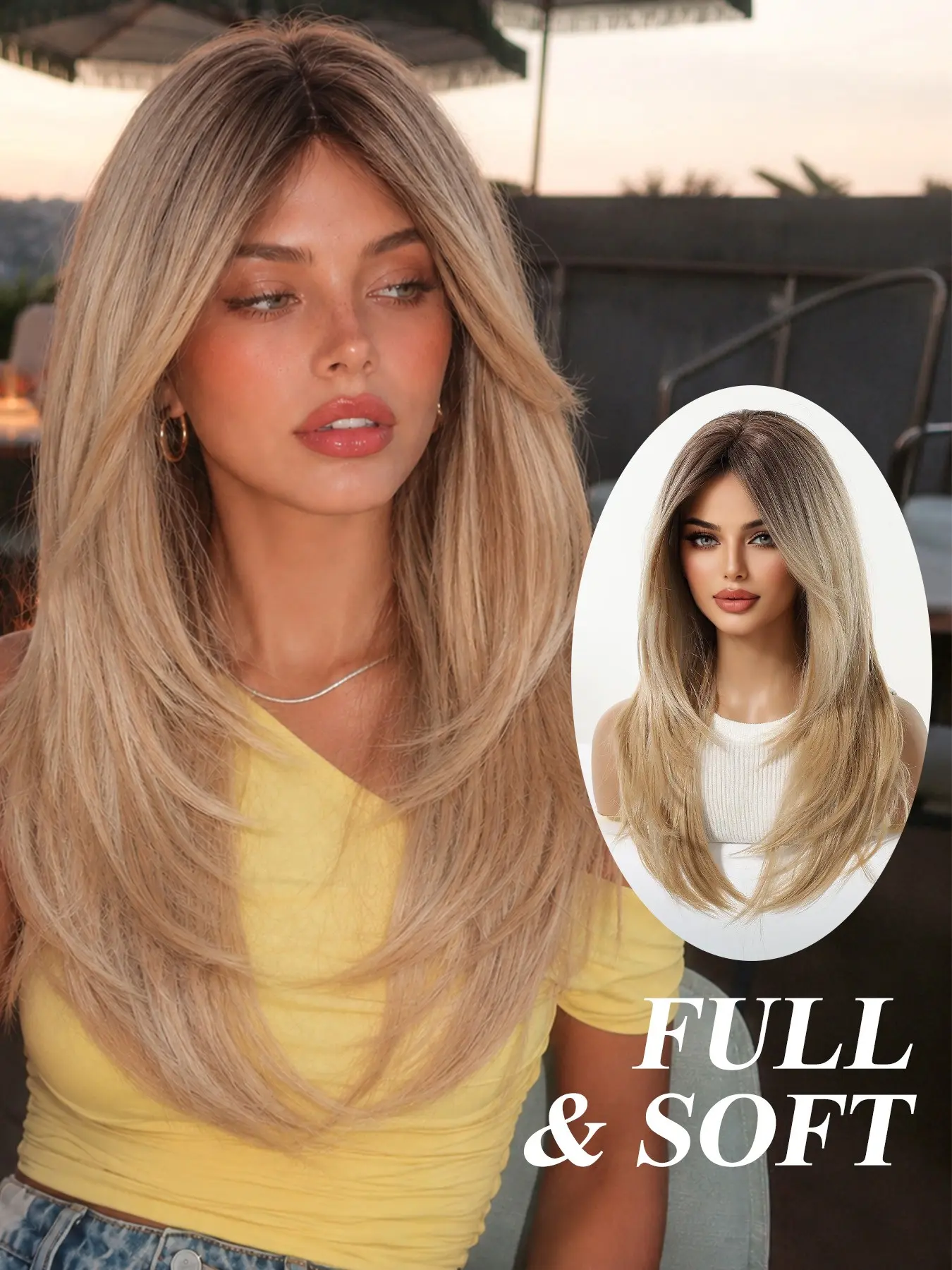 22 Inch Layered Feather Cut Wig, Soft Gradient, Easy Maintenance, Elegant Look, Suitable for Daily Use, Photos, Commuting, Fluffy Effortless Wig
