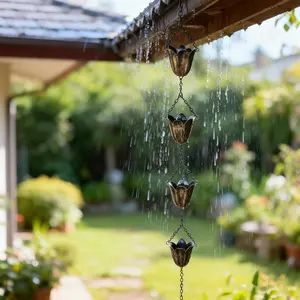 Vintage Tulip Metal Rain Chain, Rustproof Rainwater Diverter, Eave Water Catcher, Decorative Outdoor Ornament for Garden, Yard and Patio, Calming Rain Sound Home Decoration