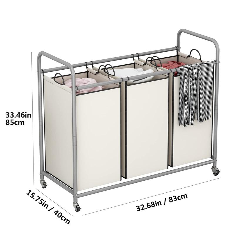 3-Bag Laundry Basket Hamper Laundry Sorter Cart laundry room organization with Heavy Duty Rolling Lockable Wheels and Removable Bags【A001】 Deals For You Days