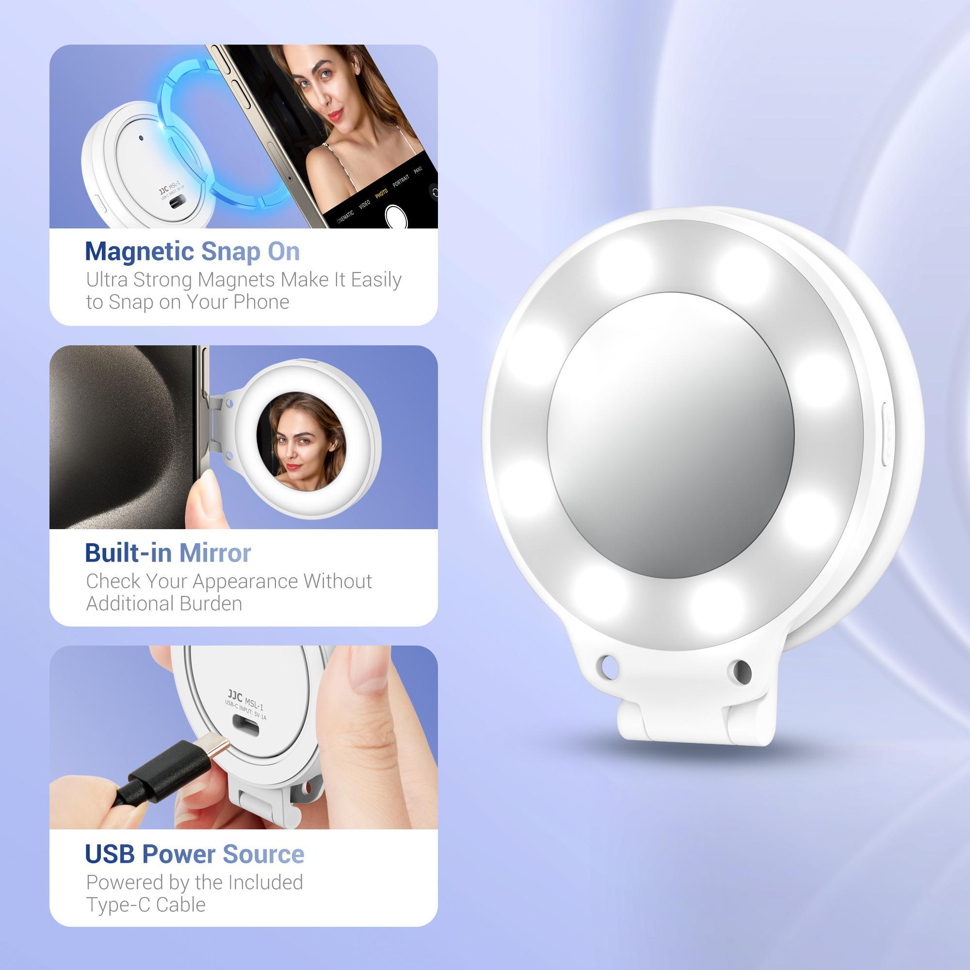 Rechargeable Magnetic LED Selfie Light for Makeup, Vlogging, Live Streaming & Selfies, Mini Ring Light Compatible with iPhone 15, iPhone 14, iPhone 13, iPhone 12, Photography Equipment, Selfie Accessories