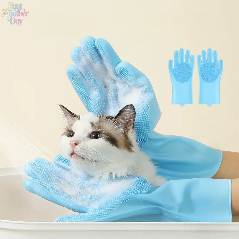Thickened Long Silicone Pet Bathing Gloves, Anti-scratch Anti-bite Dog Cat Grooming Brush Mitt, Multi-function Massage Shower Scrubber for Puppy Kitten Cleaning