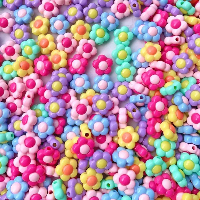 16mm 52pcs Dual Color Acrylic Beads, DIY Craft Jewelry Making Supplies, Cute Maroon Sunflower Design, Perfect for Birthday & Christmas Gifts