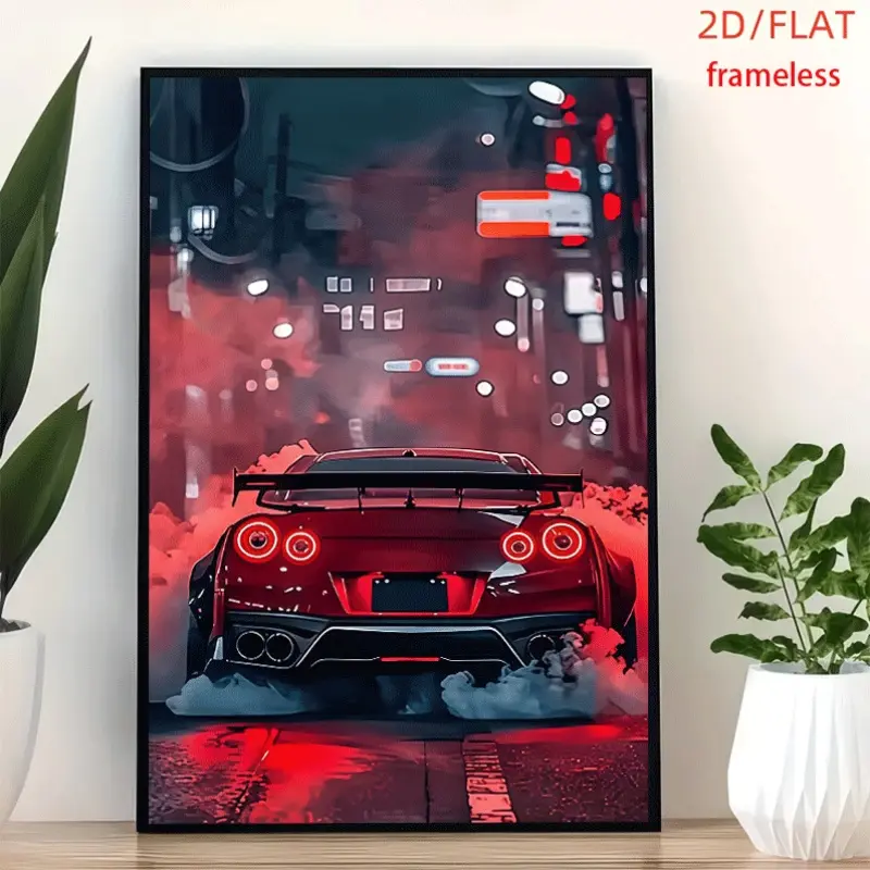 frameless Neon GTR Sticker Art Decor Print Poster, Wall Art for Living Room, Bedroom, Office, Dining Room & Bar, Perfect Gift & Home Decor, 12in x 16in