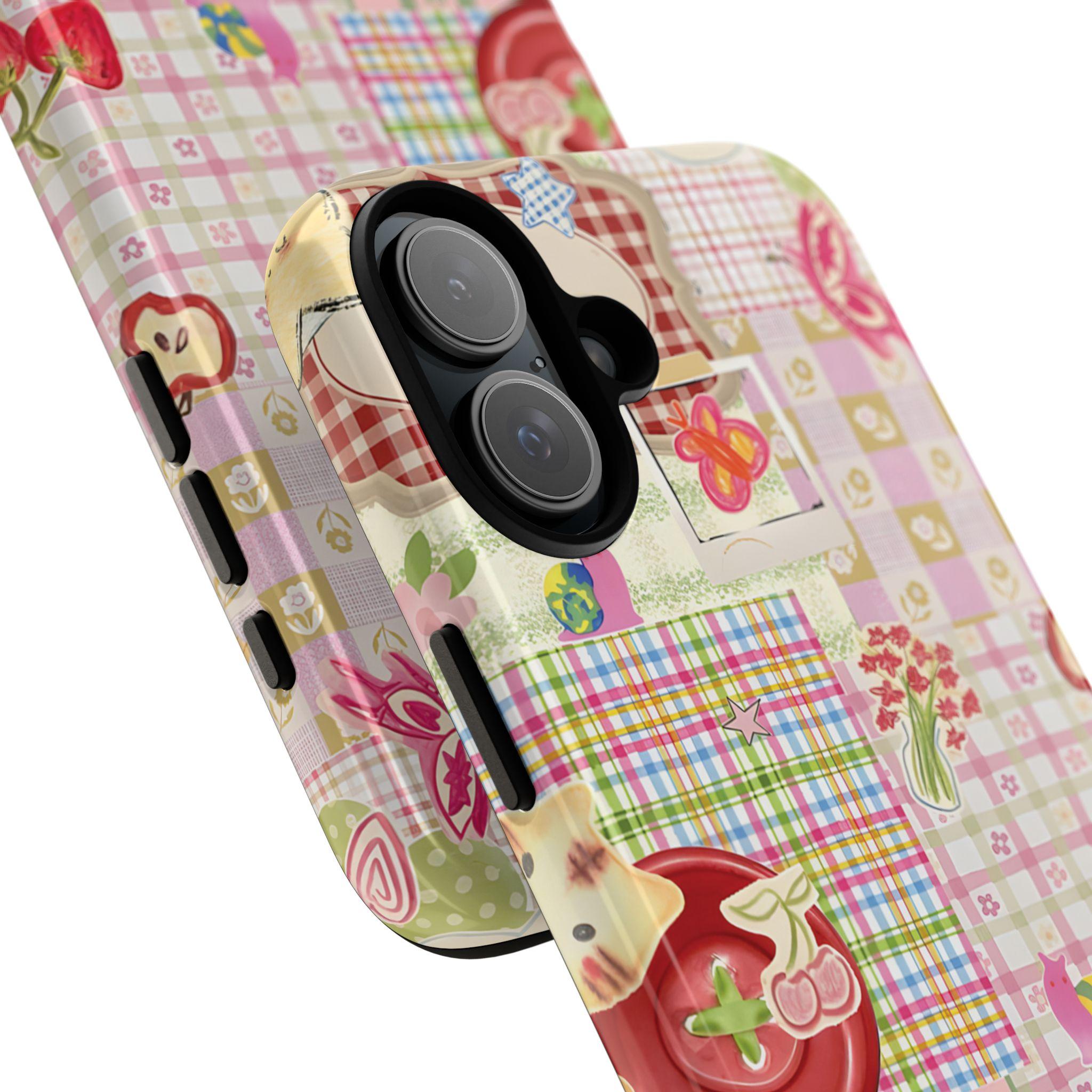 Whimsical Patchwork Phone Case with The Very Hungry Caterpillar, Fruit, and Floral Sticker Design for suitable for Samsung Galaxy 23 24 25 5G iPhone 17 ProMax Air 16 plus cases  15 pro max 14, 13, 12 with screen protector |   Beautiful phone case