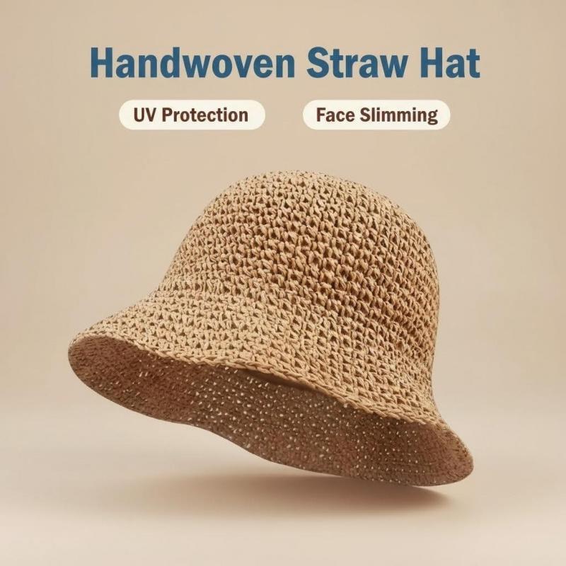 Chic Crochet Straw Bucket Hat for Women| Versatile Sun Protection Cap| Perfect for Daily Casual Wear