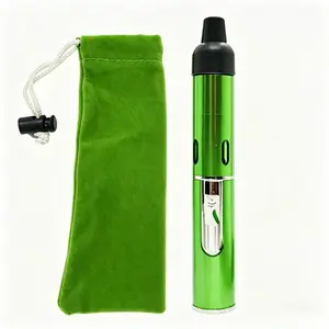 Glossy Green Pen-Style Refillable Butane Lighter, Compact Windproof Lighter with Velvet Pouch (No Gas Included）