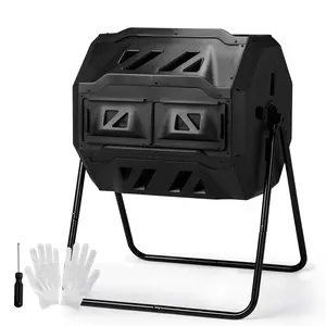 【Father's Day Gift】Outdoor Dual Chamber Compost Tumbler 42 Gallon Black Rotating Compost Bin for Kitchen Scraps Yard Waste Backyard Gardening and Compost Storage Use