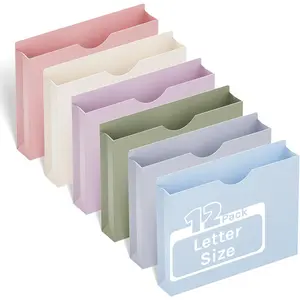 Heavy Duty 2 Inch Expanding Plastic Manila File Jacket & Pockets, Letter Size Reinforced Project Job File Folders, Assorted Color