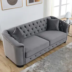 [Bellemave] 77-Inch Modern Chesterfield Velvet Sofa, 3-Seater Sofa, Upholstered Tufted Backrests with Nailhead Arms and 2 Cushions for Living Room, Bedroom, Apartment, Office