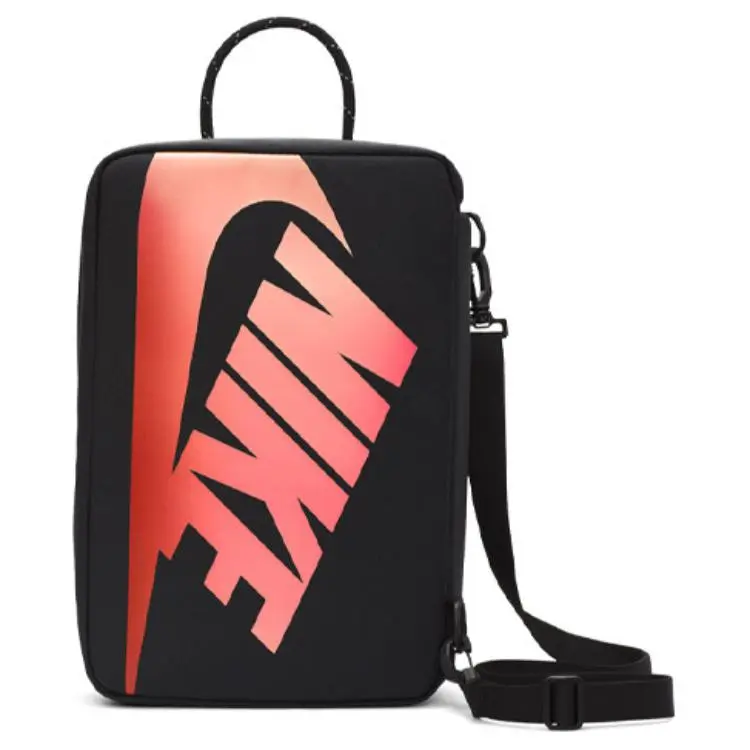Nike Classic Large-Logo Portable Flip-Top Polyester Shoebox Bag – Unisex Casual Crossbody Bag in Bred Black and Red
