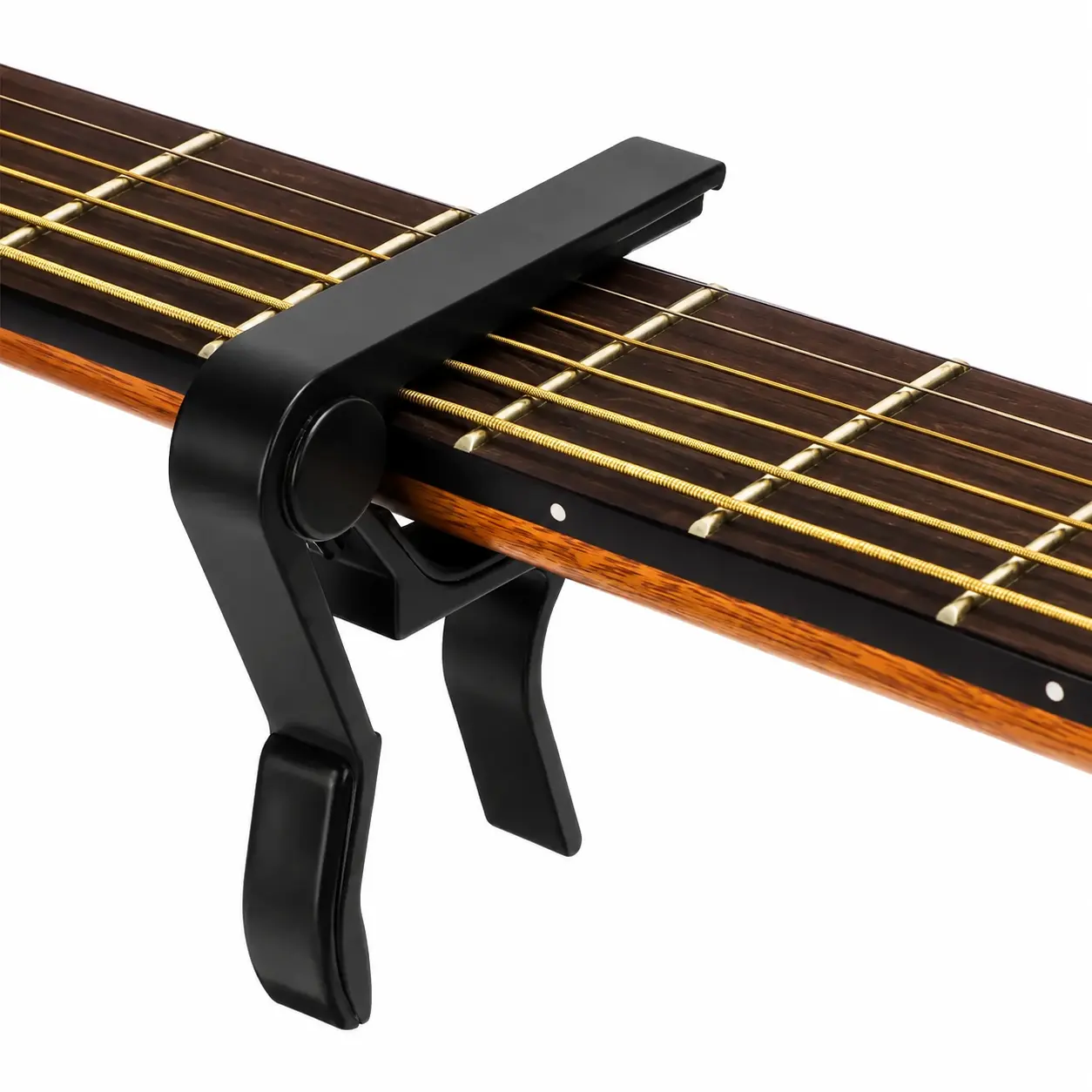 Black Universal Guitar Capo for 6-String Acoustic and Electric Guitars, Bass, Mandolin, Ukulele, and Banjo — Quick-Release Design with Even Pressure, Smooth Operation, Durable Construction, Ideal for Live Performers and Practice Sessions