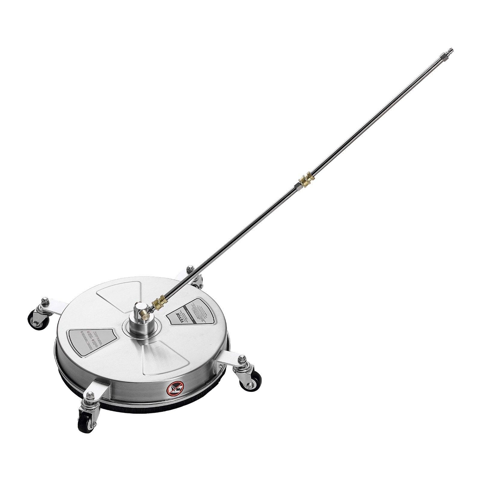 VEVOR 16.5" Pressure Washer Surface Cleaner, Stainless Steel Pressure Washer Attachments with 4 Wheels, 4000 Max PSI, 1/4 Quick Connector, 2 Spray Nozzles, 2 Extended Wands for Concrete, Patio, Deck