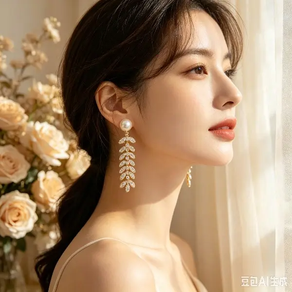 Gold‑Tone Leaf Zircon Pearl Long Dangle Earrings, Elegant Bridal Chandelier Drop Earrings for Wedding Party Women Jewelry