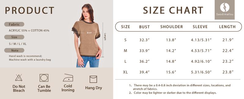 Saodimallsu Womens Short Sleeve Sweaters Tops Summer Ruffle Striped Loose Crew Neck Lightweight Soft Shirts Knit Sweater