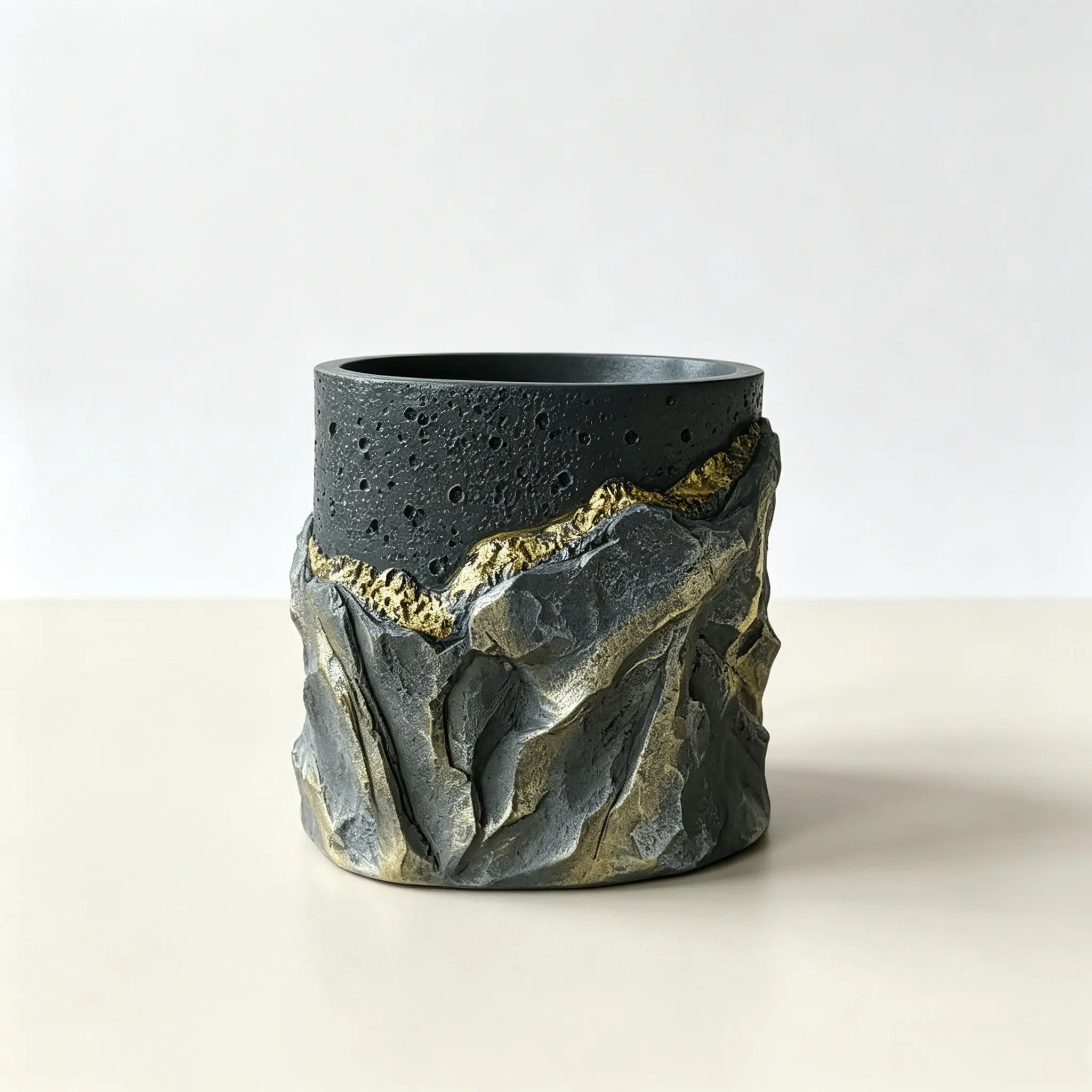 Wabi-Sabi Style Resin Imitation Volcanic Stone Pen Holder, Light Luxury Creative Desktop Storage & Decor Ornament for Home & Office Desks