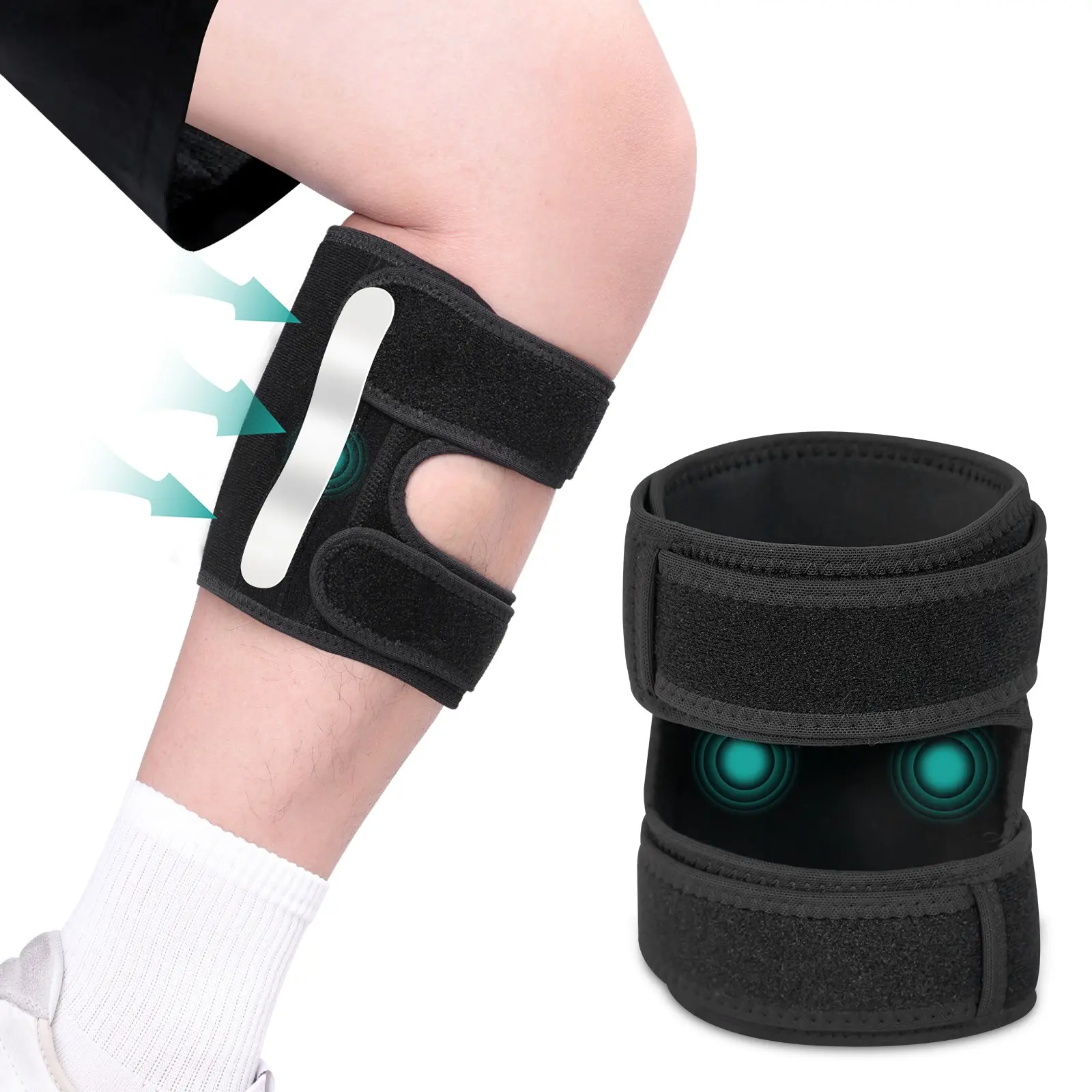 Adjustable Sciatica Pain Relief Calf Support Band, Silicone Pressure Pad, Non-Slip Breathable, Dual Hook Loop, Unisex, Fits 11-22", Daily Walking
