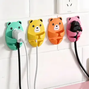 Cartoon Bear Design Wall Mounted Power Strip Holder, 4 Counts Cable Management Holder, Easy To Install Kitchen Socket Storage Hook, Cable Organizer, Cord Organizer