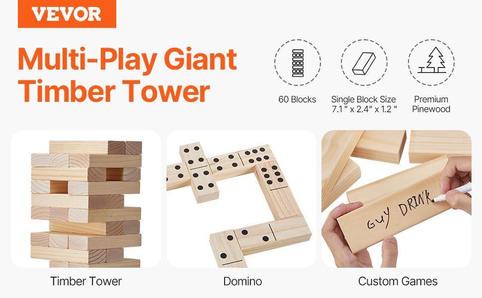 Tumbling Timber Toy 60 Blocks Giant Tumble Tower Blocks Game Pine Wood Bag Tumbling Timber Toy 60 Blocks Giant Tumble Tower Blocks Game Pine Wood Bag