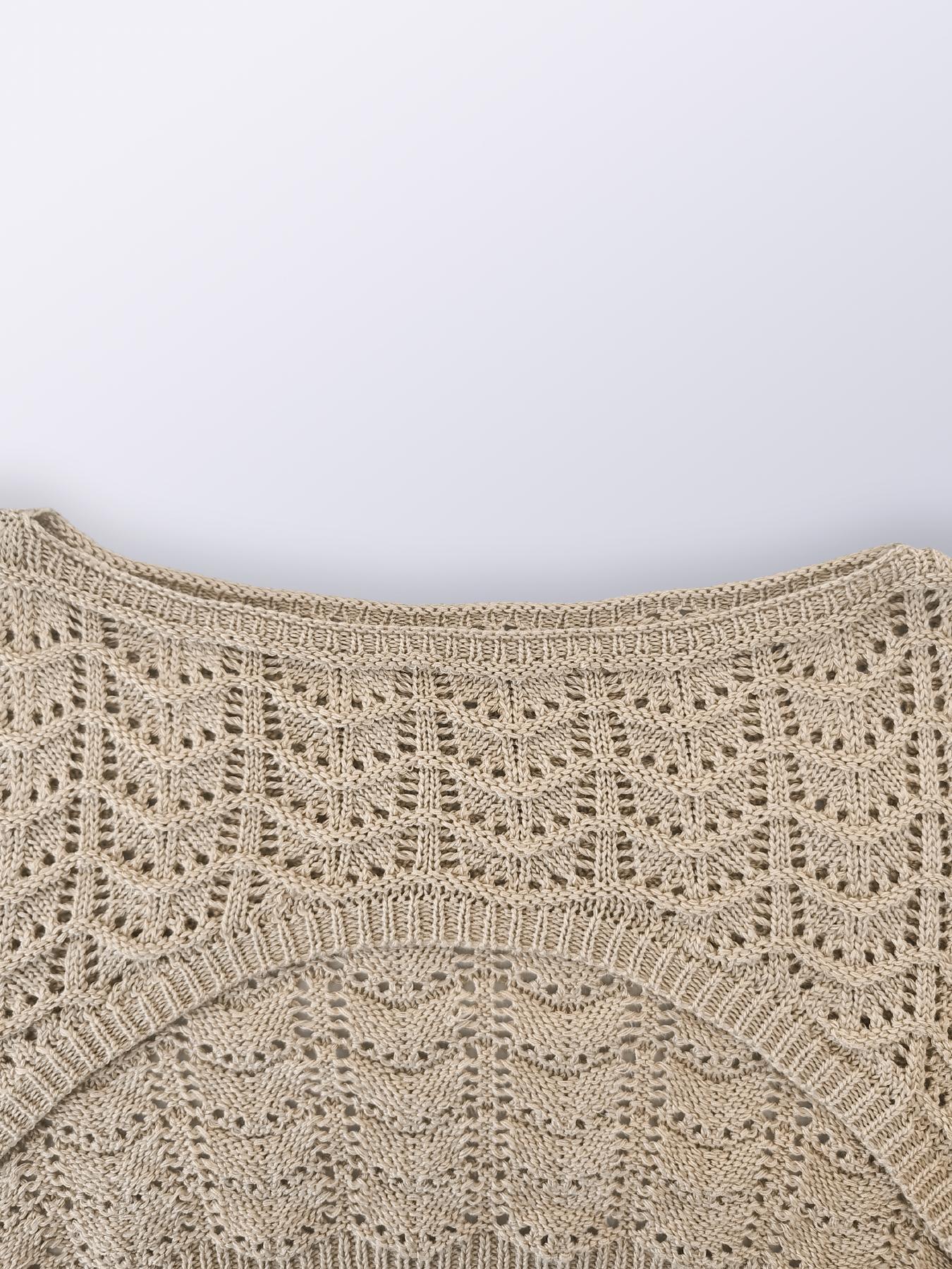 Women's Plain Hollow Out Crop Sweater Tops, Casual Long Sleeve Cropped Pullover for Spring, Fashion Women's Knitwear for Daily Wear