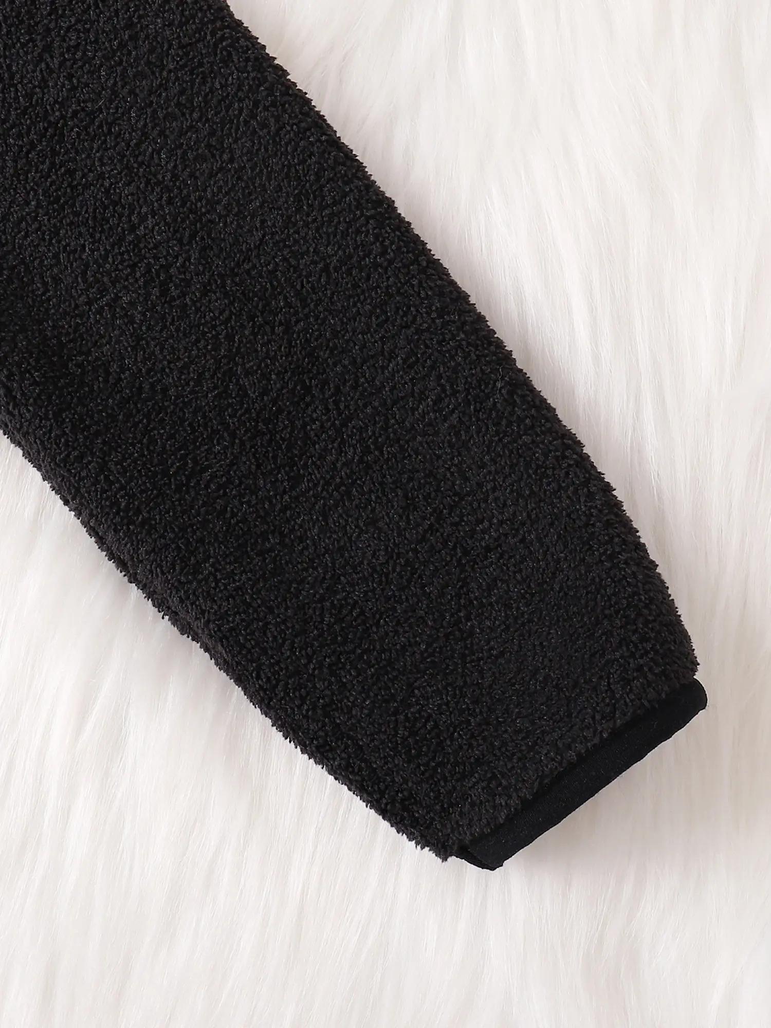 Girls' Panda Hooded Coat - Black & Beige Animal Outerwear, Zip-Up Front Closure, Soft Polyester Jacket for Everyday & Special Occasions, Cute Panda Clothing for School, Parties, Family Outings - Fall/Winter Coat, Panda Clothes, School Wear, Playful Design