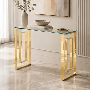 ARCH Modern Console Table Stainless Steel Glass Gold Clear Sofa Table Entryway Table Living Room Narrow Side Table Hall Table Accent Table Furniture for Home Office Decor