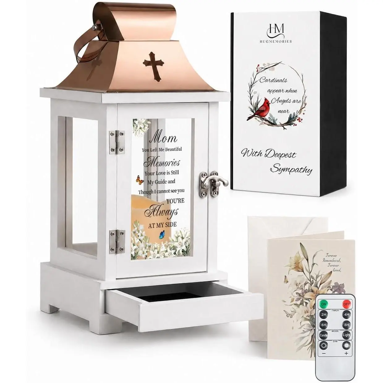 Memorial Gifts for Loss of Mom, Sympathy Bereavement Memorial Lantern with Keepsake Drawer, In Memory of Mother Condolence Gifts