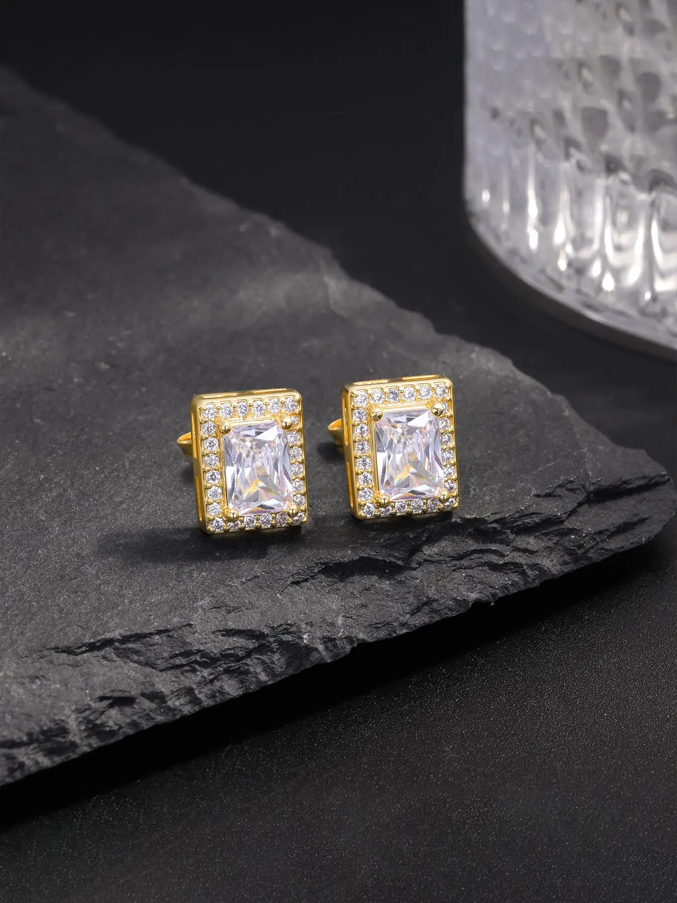 ICED CHICS Square Hip-hop cubic zirconia stud earrings, Sparkling Ear Jewelry, suitable for both men and women, are perfect for gifting, dates, parties, and street casual style earrings Thick Studs