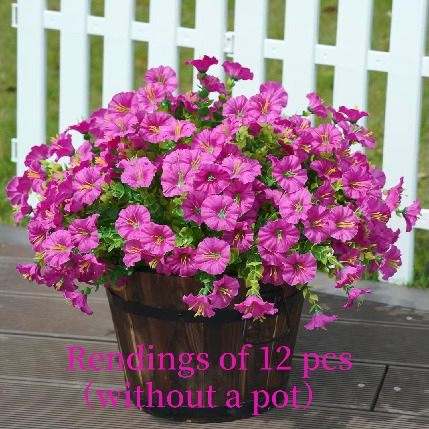 Artificial Flowers, Artificial Plants, 12pcs/set Simulated 7-Head Eucalyptus Morning Glory Faux Flowers, Fake Outdoor Flowers, Decorative Flowers for Home Garden Outdoor Decoration