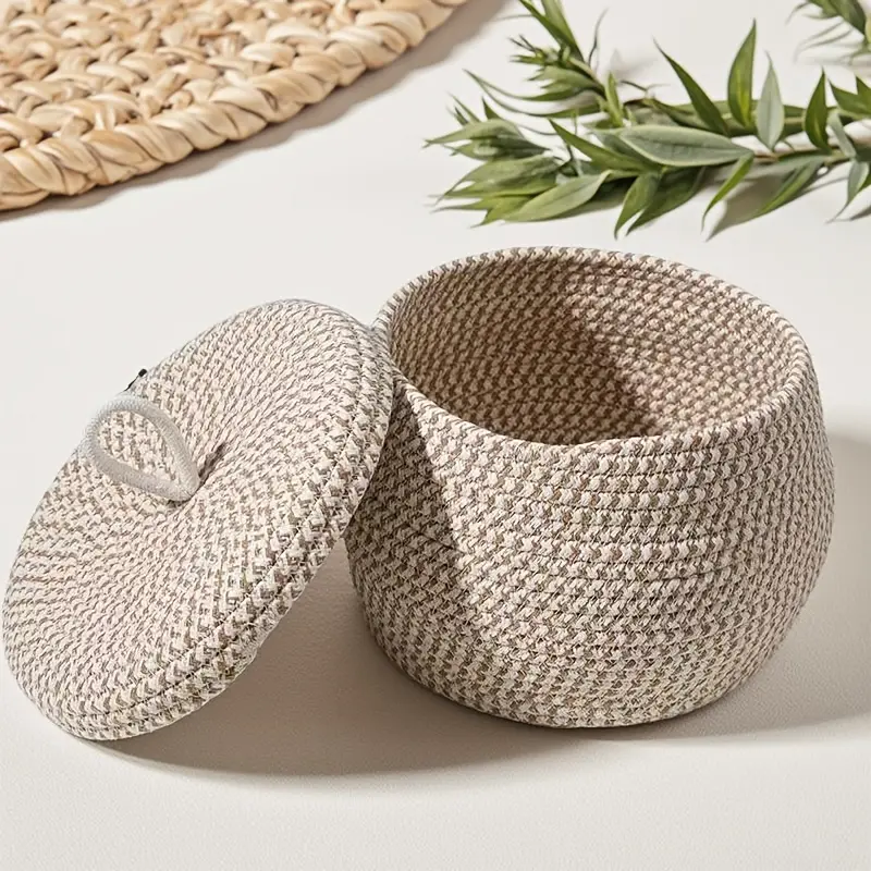 Modern Fabric Woven Storage Box, Round Lidded Portable Organizer, Stackable Layers, Kitchen Egg Holder, Living Room Decor, Home Organization Tool