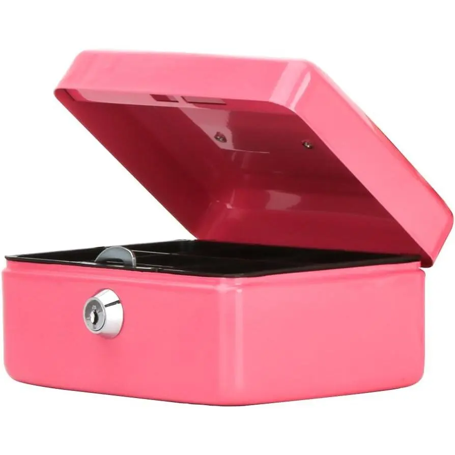 Small  Box with Key Lock, Double Layer Metal  Box for  , Portable Locking Box, 5.9" x 4.7" x 3.2",