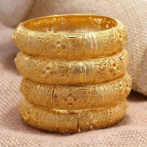 1pcs  24k Dubai Gold Color Bangles for Women Dubai Bride Wedding Ethiopian Bracelet Africa Bangle Arab Jewelry Charm Bracelet  Jewelry