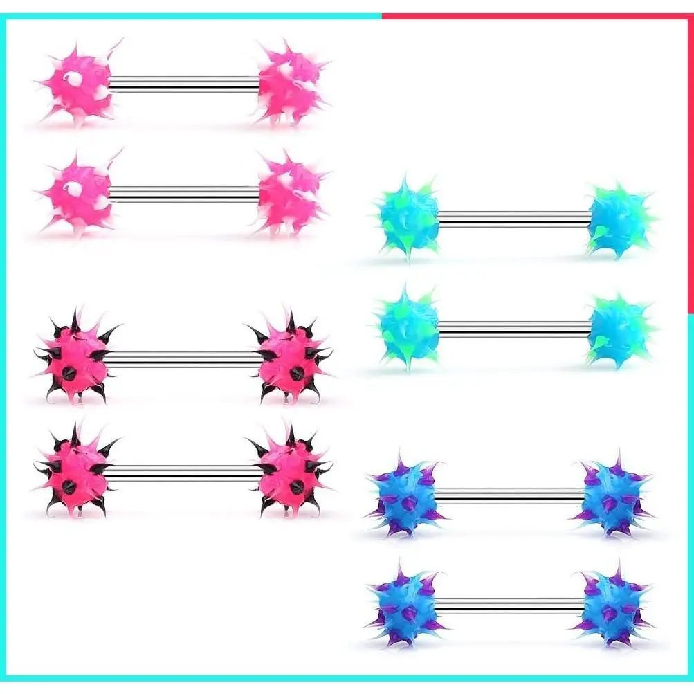 14G 9/16" Silicone Soft Spike Ball Shield Ring Barbell Body Piercing Jewelry Retainer for Nipple & Tongue