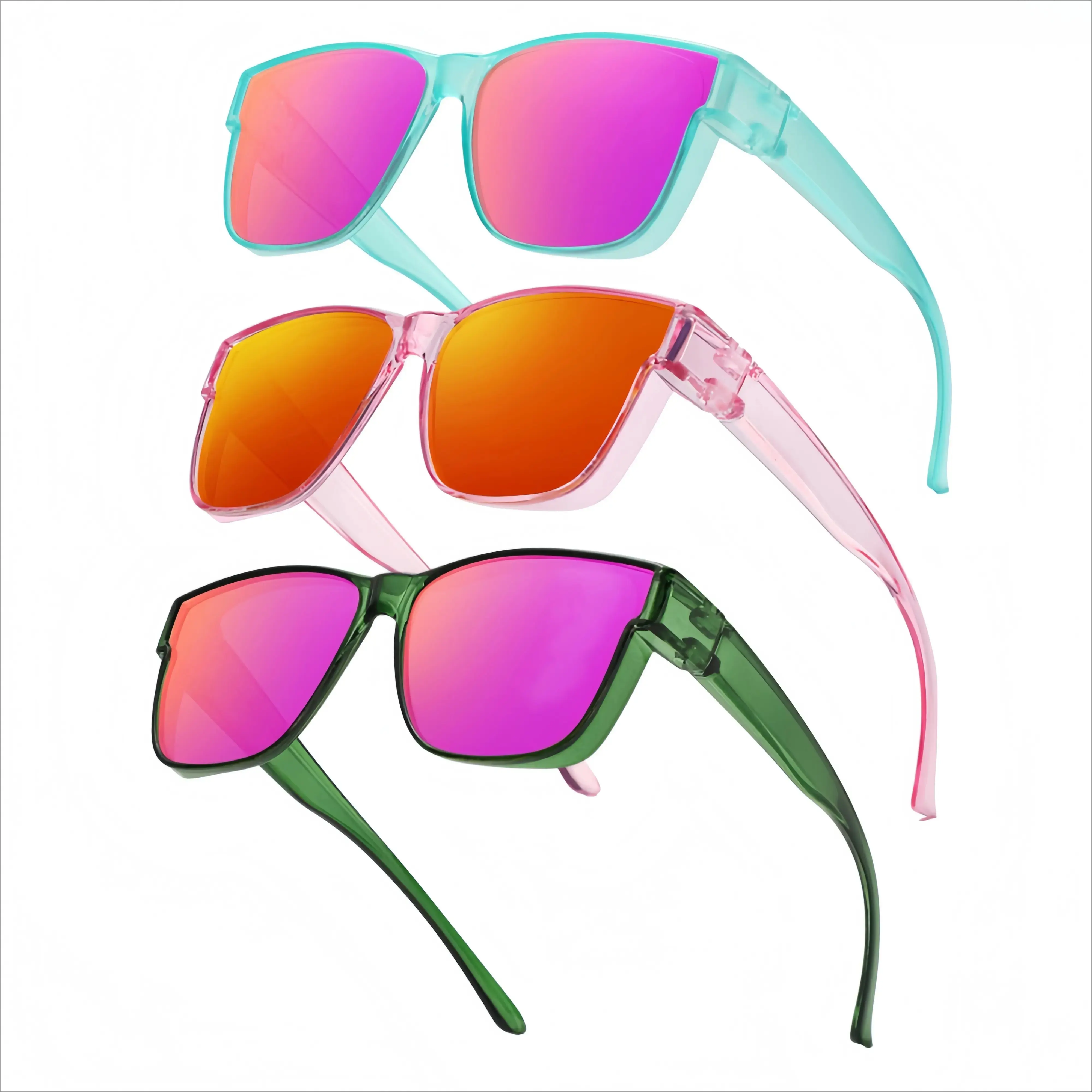 3-Pack Candy Color Aesthetic Sunglasses and Flip-Up Eyewear for Women, Mirrored Resort Accessory with Sleek Contour for Beach Vacations, Summer Travel, and Everyday Styling