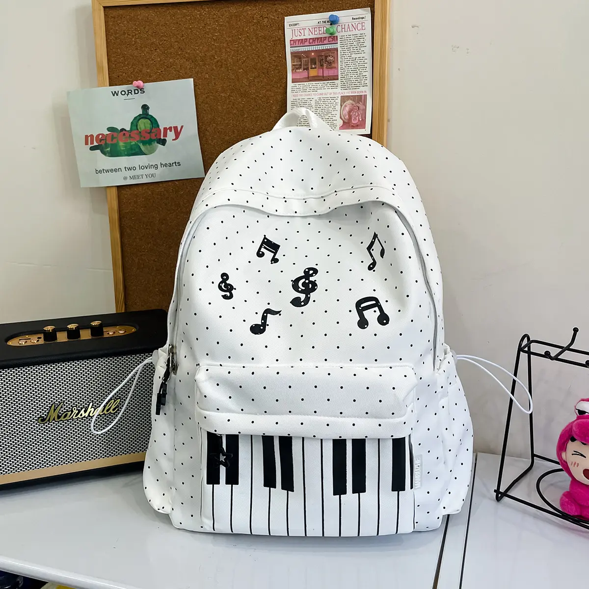 Women's Unique Piano Design Minimalist Backpack, Stylish Aesthetic School Bookbag & Daypack for Teen Girls, Students, Campus, Daily Commute,Adjustable Padded Shoulder Straps, Secure Zipper Closure, Lightweight Fashionable Everyday Carry Bag