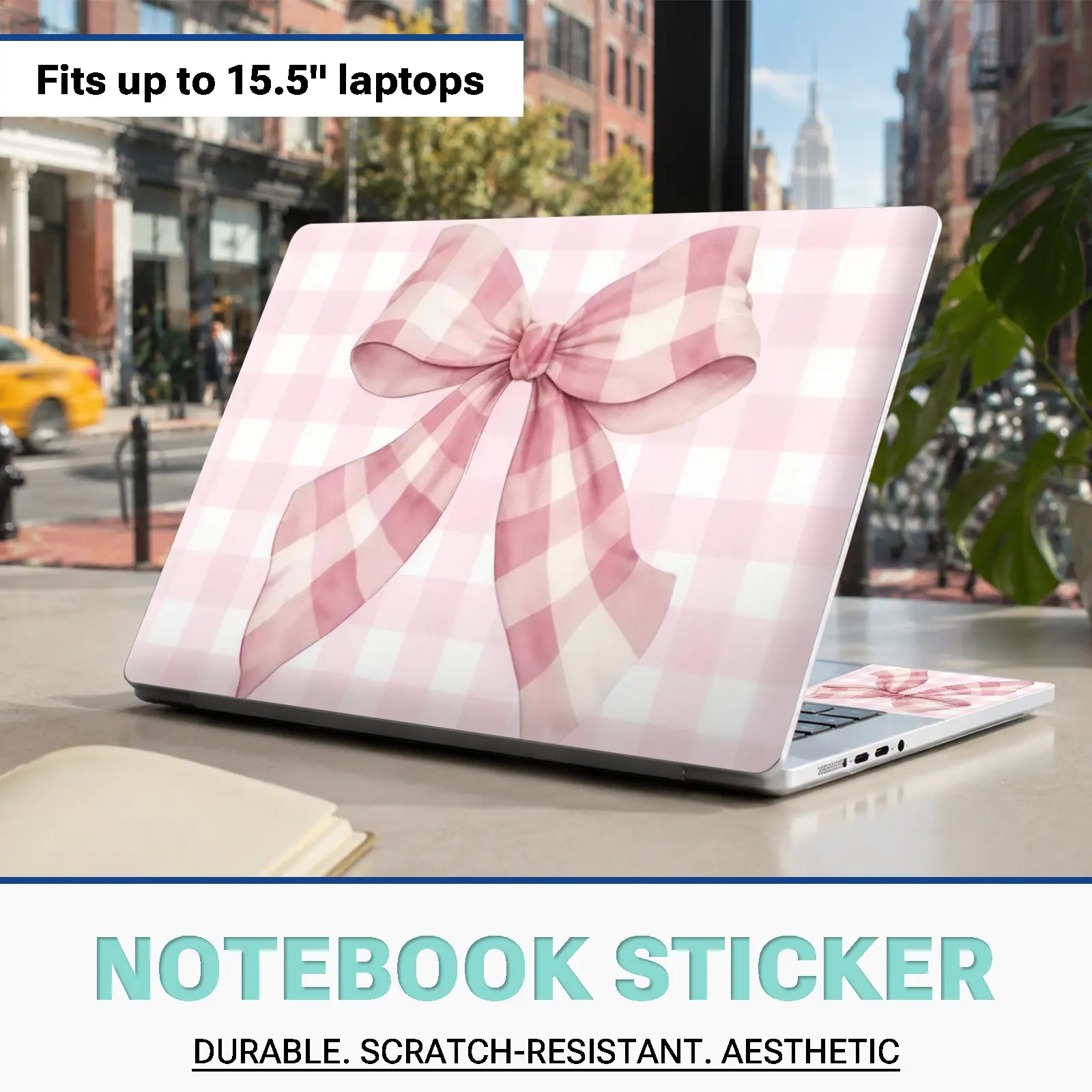Style Plaid Bow Notebook Sticker Set, Fits 15.5 Inch Laptop, PVC Material, Removable, Scratch-Resistant, Computer Decor Stickers