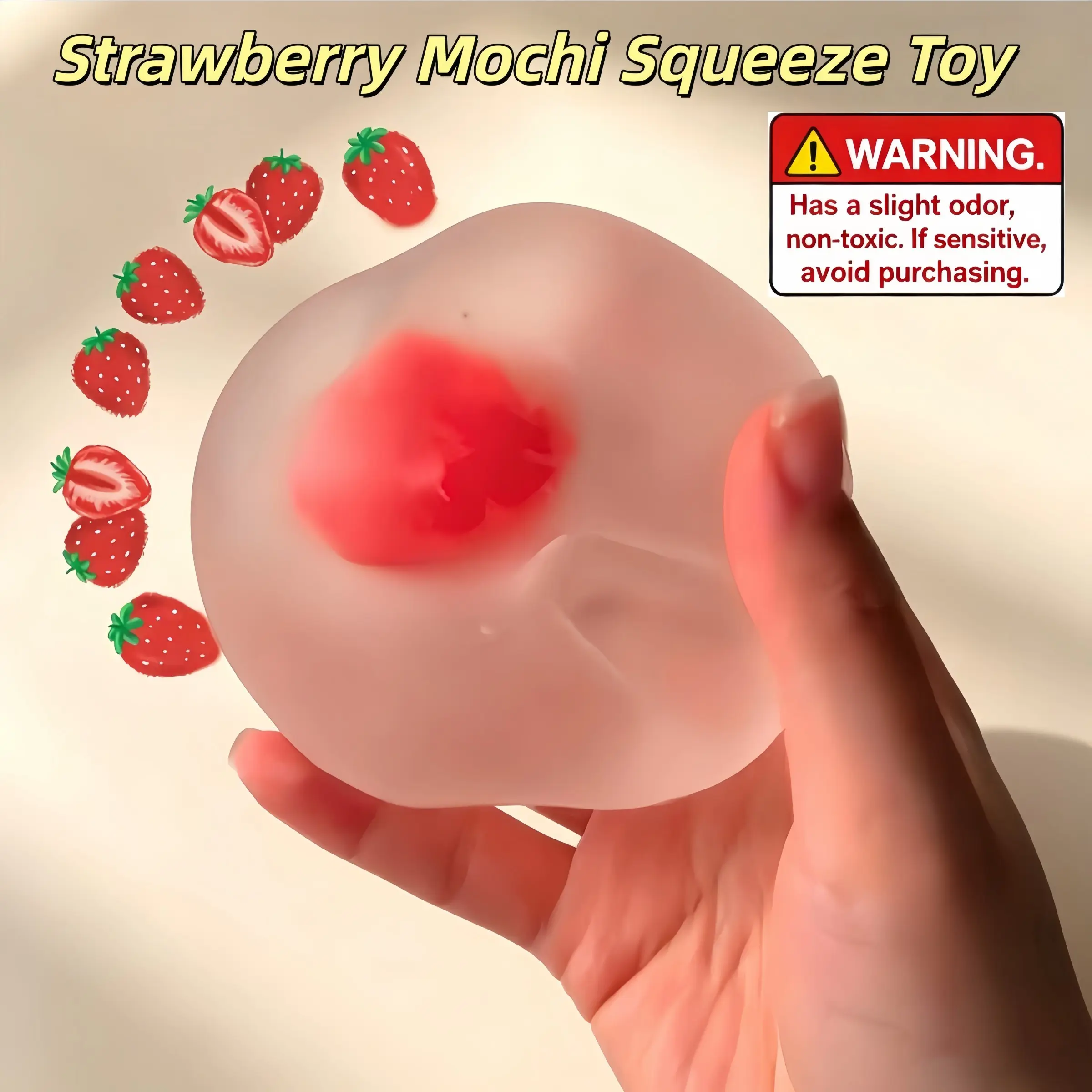 Cute Strawberry Mochi Squeeze Toy, Decompression Squeeze, Mochi Squishy, Squishies Fidgets, Soft Elastic Stress Relief Toy, Sensory Stress Reliever, Matte Strawberry Molasses Gel Toy, Slow Rebound Handmade Gift, Ideal for Kids and Adults