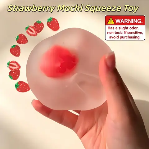 Cute Strawberry Mochi Squeeze Toy, Mochi Squishy, Squishies Fidgets, Soft Elastic Stress Relief Toy, Sensory Stress Reliever, Matte Strawberry Molasses Gel Toy, Slow Rebound Handmade Gift, Stress Relief Tools, Ideal for Kids and Adults