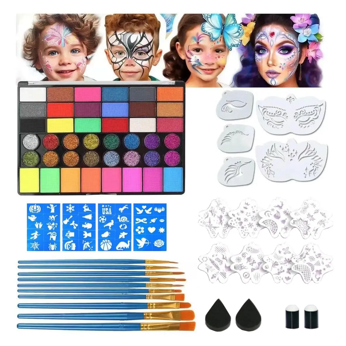 Face Painting Kit 42 Colors Water Activated Face Painting Set for Kids Adults Non Toxic Professional Face Body Paint Makeup for Halloween,Christmas, Cosplay, Parties, Carnival, Birthdays