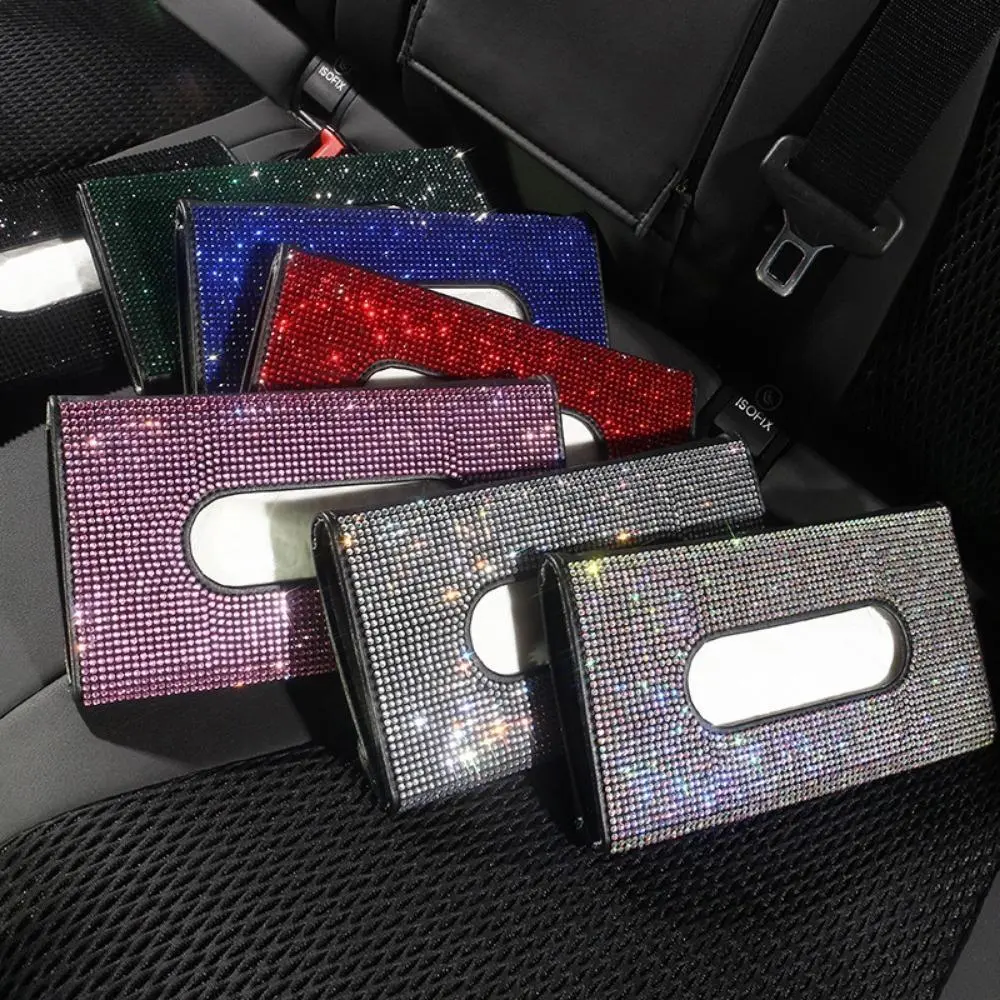 Bling Rhinestone-Embellished Leather Car Visor Tissue Holder, Stylish Sparkling Car Interior Decor, Glam Bedazzled Auto Visor Tissue Box Upgrade
