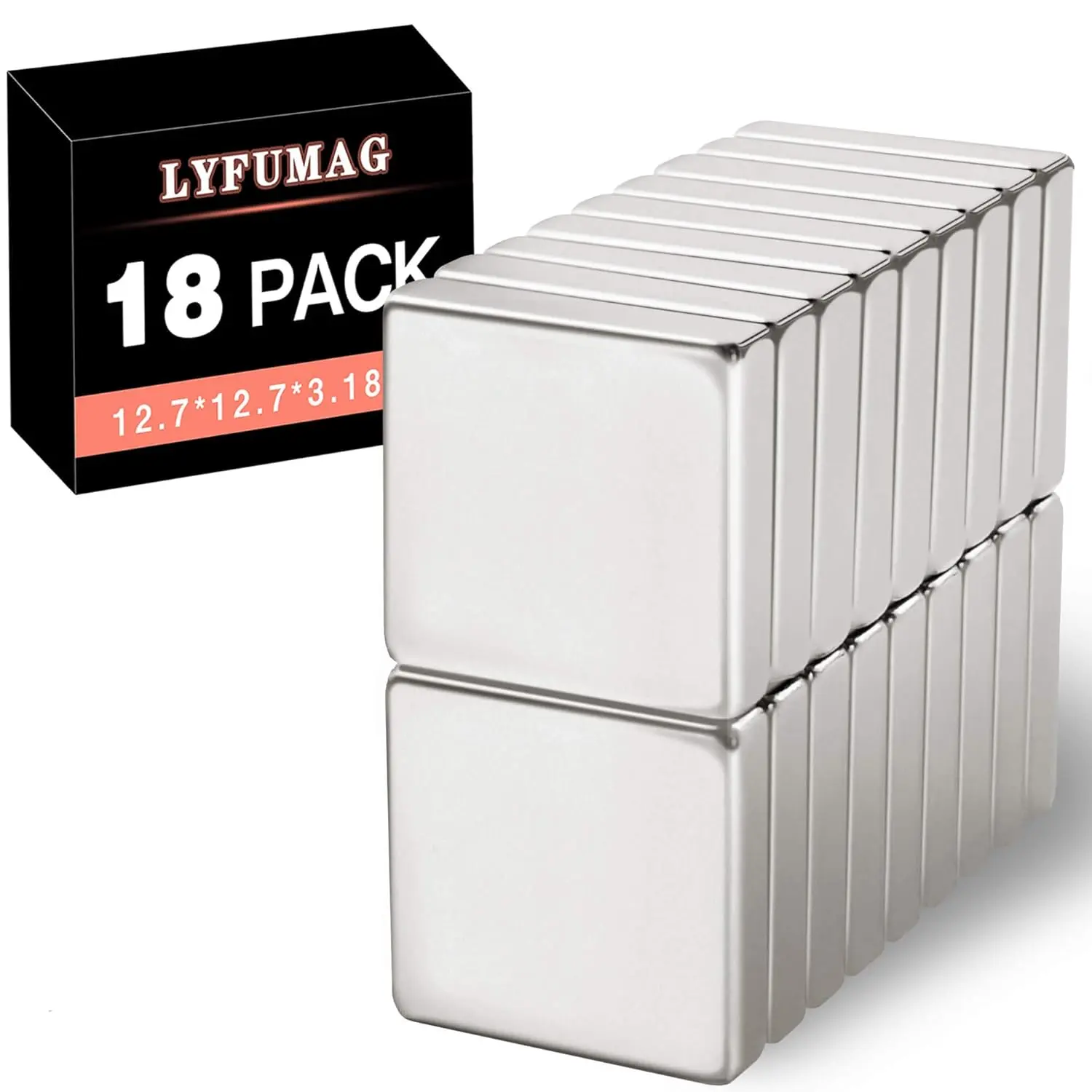 18 Pack Neodymium Square Magnets, N35 for Fridge, Small Square for Crafts, Whiteboards, Office & Tool, 1/2 inch x 1/2 inch x 1/8 inch