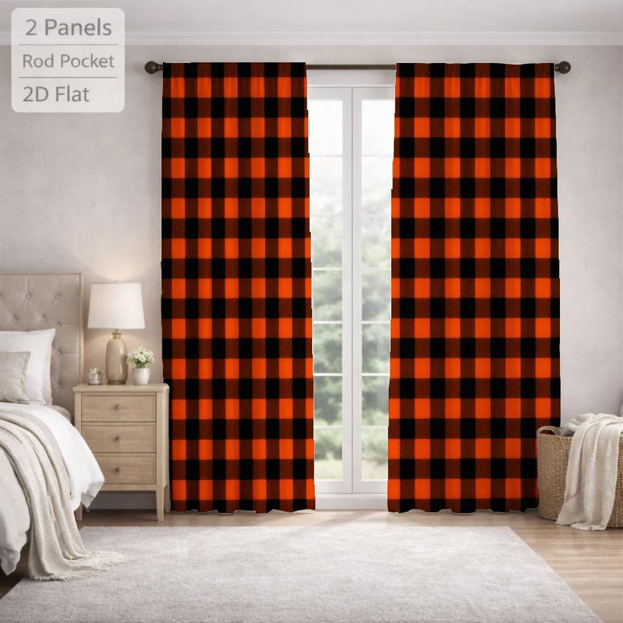 2Pcs Classic Buffalo Plaid Checkered Grid Pattern Sun Blocking Curtains Digital Printed Rod Pocket, Window Treatment For Bedroom Office Kitchen Living Room Study Home Decor