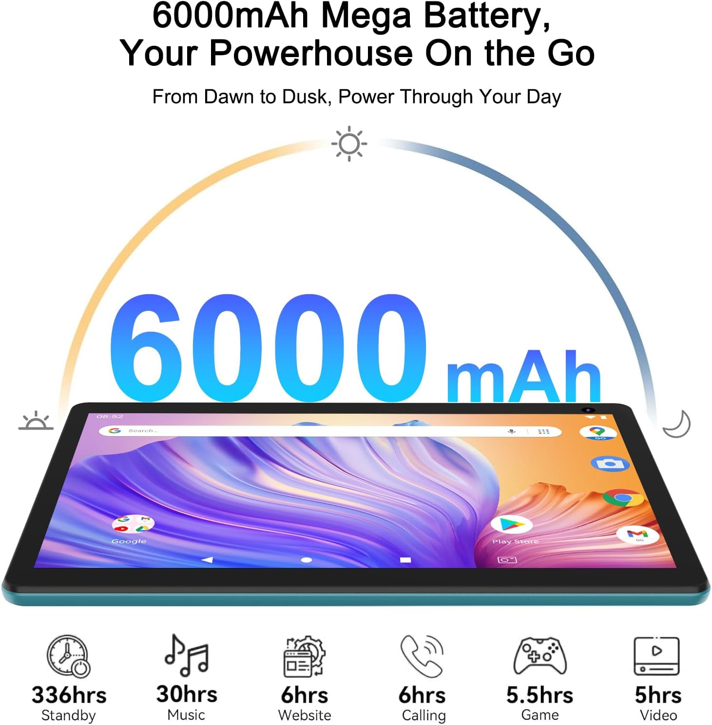 Android 15 Tablet 6GB RAM 32GB ROM with Case and Stylus 10.1 IPS HD Screen 6000mAh Battery 2MP 8MP Camera WiFi BT Navy