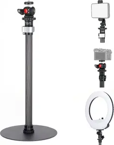 Tripod Stand Extendable Monopod Carbon Fiber Pole wiht Round Base for Desk, 360° Rotatable Ballhead Tabletop Webcam Stand for DSLR Camera, Light, Webcam, Live Streaming, Vlogging