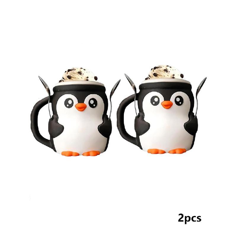 Highland beef ice cream pint holder, cute ice cream pint, 3D printed reusable popsicle container, dessert cup with antifreeze handle - the ideal gift for Highland beef lovers (brown).Cute penguin cup, comes with a spoon, Christmas gift, family use