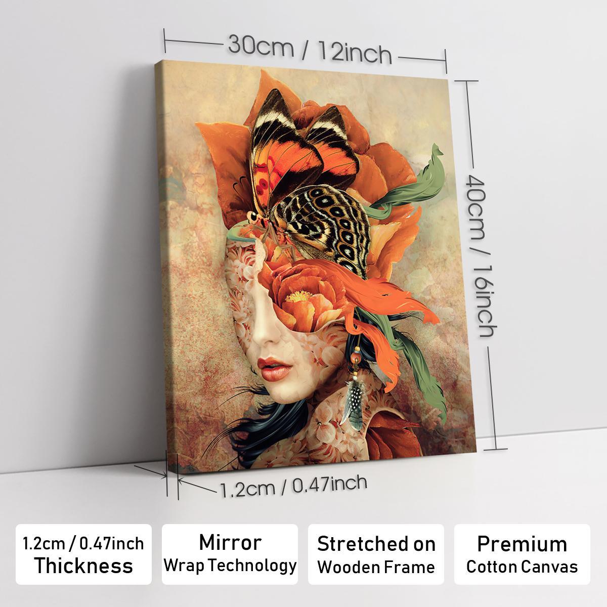 Figure & Flower Pattern Canvas Painting with Frame, 1 Count Modern Simple Wall Art Painting, Wall Art Decor for Home Living Room Bedroom Office