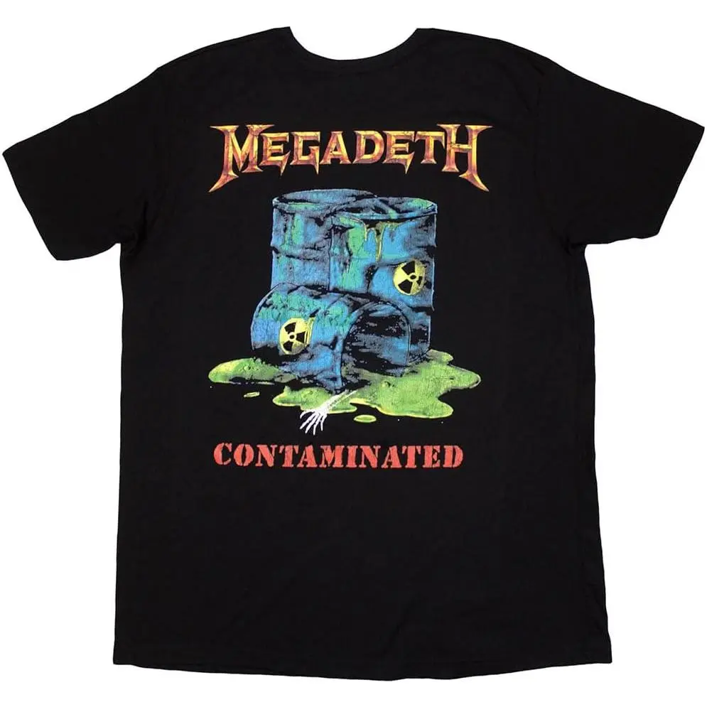 Megadeth Graphic T-Shirt Contaminated Song Art Toxic Radioactive Waste Barrels Radiation Symbol Green Slime Skeleton Hand Vintage Distressed Retro 90s Thrash Metal Heavy Metal Big Four Classic Rock Band Street Fan Art Black Graphic T-Shirt Unisex Oversize