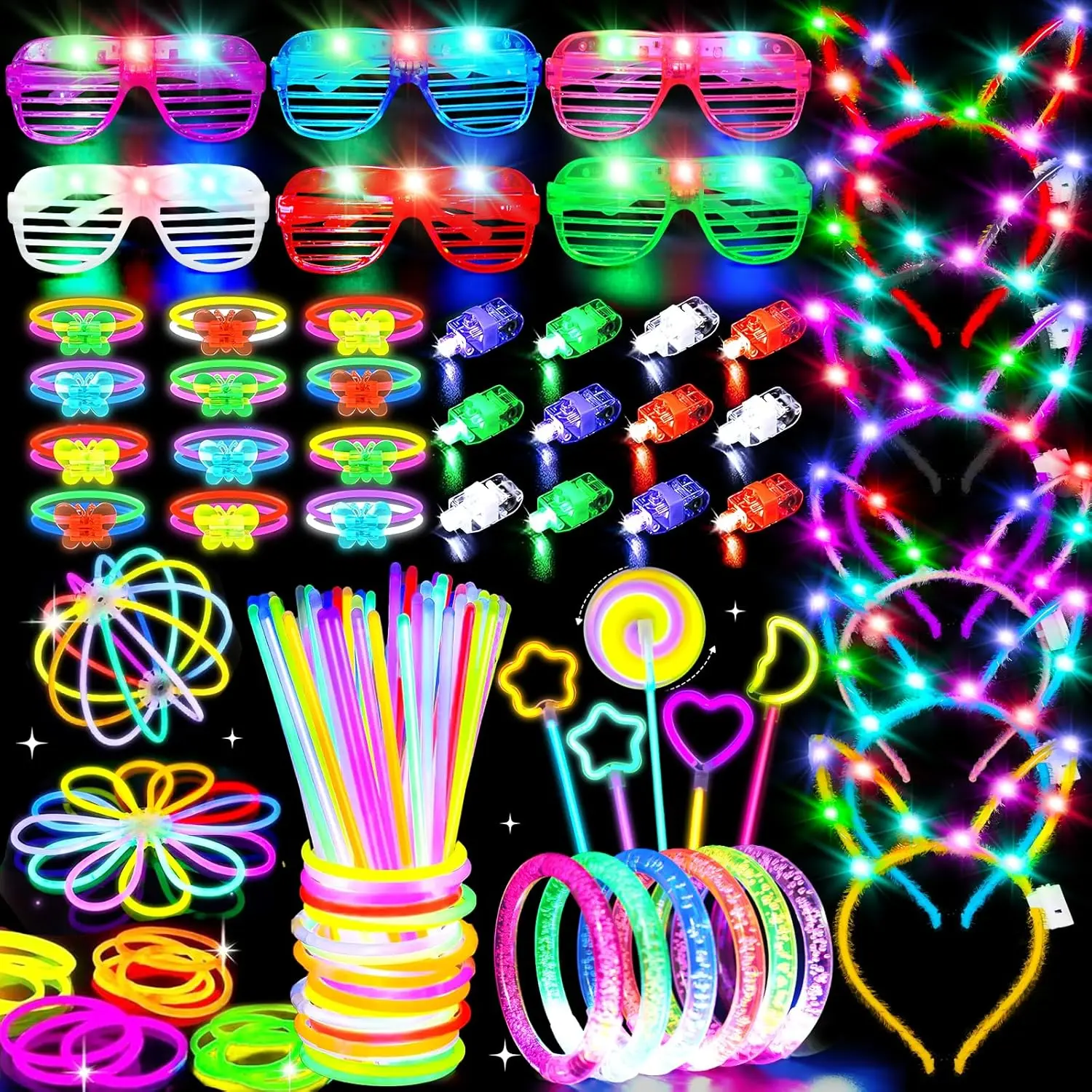 156Pcs Glow In The Dark Party Supplies for Kids/Adults, 4th of July Light Up Accessories LED Bracelet Necklaces Glasses Headband Glow Sticks Bulk Party Pack Neon Disco Birthday Pool Party Decorationsfidget toys