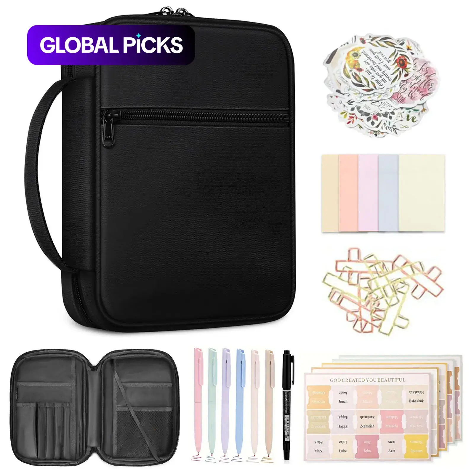 Bible Study Supplies Set, Includes Labels, Highlighters, Stickers and Pen Case, Journaling Kit and Bible Study Group Essentials, Stationery Set for School, School Bundle #GLOBAL PICKS