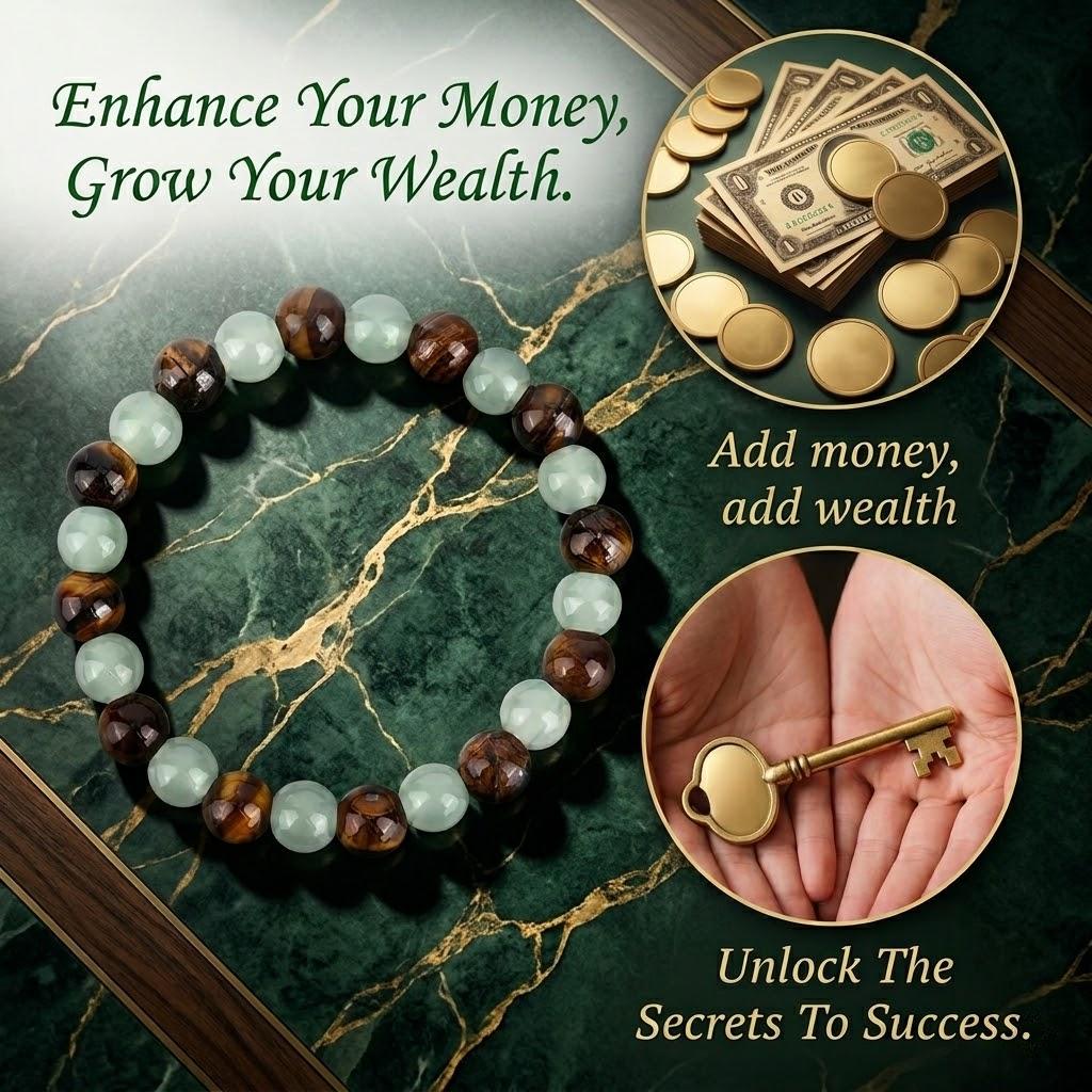 Green Agate Crystal Bracelet with Tiger Eye Beads Chakra Healing for Wealth Prosperity Good Luck Natural Stone Bead Unisex 8mm Beads