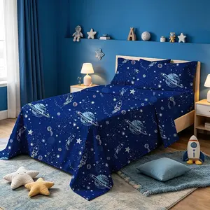 4 count Bedding Set Space Sheets Galaxy Sheets  Stars Rockets  Sheet Set for  Teens and Space-Lovers, Super Soft Microfiber,  Size